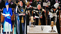   Foto : Penobatan ke-2 Raja Charles III dan Ratu Camilla berlangsung di Katedral St Giles, Edinburgh, Skotlandia. Upcara ini juga dihadiri Pangeran William dan Kate Middleton. (Liputan6.com /AARON CHOWN/POOL/AFP) 
