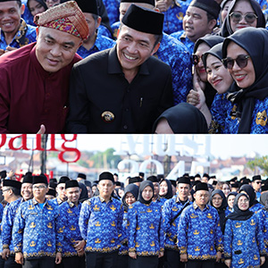 Ratu Dewa bersama Sekda Palembang usai pelantikan CPNS dan PPPK Pemkot Palembang, Jumat 2 Mei 2025 di Benteng Kuto Besak/sumeksco