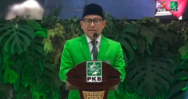 Ketua Umum Partai Kebangkitan Bangsa (PKB), Muhaimin Iskandar alias Cak Imin dalam sambutannya saat Harlah ke-27 PKB di Jakarta Convention Center (JCC), Rabu (23/7/2025). (Foto: Inilah.com).